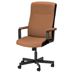 a brown office chair with black frame and armrests on an isolated white background