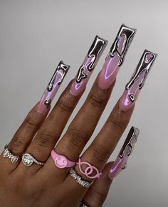 Baddie Acrylic Nails Designs, Nails Design With Rhinestones, Drip Nails, Colored Acrylic Nails, Dope Nail Designs, Long Acrylic Nails Coffin, Exotic Nails, Unique Acrylic Nails, Long Square Acrylic Nails