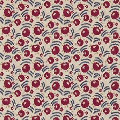 a red and blue flower pattern on white fabric