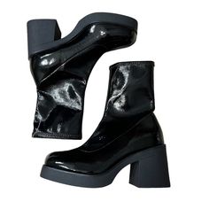 Call It Spring Women's Size 9.5 Mid Calf Go-Go Boots Chunky Lug Sole Solid Black Patent Leather B.E.D. Foam Insole Pull On Round Toe Heels Are 3" High Platform 1" High Platform Boots Nwob: Brand New Without Box, Tags Still Attached, In Mint Condition, Must See Pictures To Appreciate!! Thank You For Browsing!! Black Patent Leather Platform Boots, Medium Width, Trendy Patent Leather Platform Boots Medium Width, Trendy Medium Width Patent Leather Platform Boots, Black Patent Leather Platform Boots, High Platform Boots, Go Go Boots, Boots Chunky, Gogo Boots, Spring Women