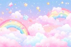 the sky is filled with rainbows and stars