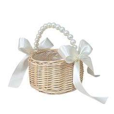 PRICES MAY VARY. Flower basket with handle is made of rattan and pearl handle, sturdy, lightweight, not easy to break, the plastic lining inside makes it not easy to get dirty, so you can use it for a long time. Flower girl basket for wedding is great for wedding party, this flower girl basket is suitable for holding flowers or rose petals, it can also be used as a picnic basket when you are on vacation. This flower girl basket for gift is a perfect gift for your mother, sister, daughter, wife and your friends on their birthday, Easter and Halloween. Flower girl proposal, the flower girl basket to scatter flowers and petals on the aisle to bless your wedding, make your wedding romantic and poetic. Decorative baskets for home decor, woven basket can used as a hamper, storage basket, toys, s Flower Girl Basket Ideas, Diy Flower Girl Basket, Wedding Flower Basket, Wicker Storage, Flower Girl Baskets, Hamper Storage, Decorative Baskets, Wicker Baskets Storage, Holding Flowers