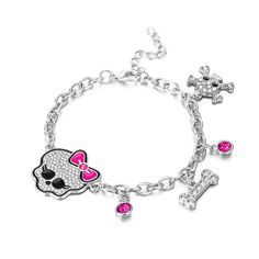 PRICES MAY VARY. Y2K Pink Skull bracelet:This Pink Y2K Bracelet is Cool and Cute. Adjustable Chain:the Link chain was stronger and adjustable,Which Fits for Women. Material: The Charms are Made of Alloy,with Rhinestone and Pink Color Enamel, colorfast, nickel free, lead free and hypoallergenic. Gift: It is a good choice for Women as the birthdays, Christmas, halloween, thanksgiving and easter Gift. After Sales Services :100% Satisfaction and Money Back, 60-Day No-Risk Return Policy. Cute Jewelry From Shein, Emo Items, Mcbling Accessories Png, Cheap Y2k Black Jewelry, Scenecore Accessories, Y2k Jewelry Gold, 2000s Bracelets, Draculaura Bracelet, Y2k Emo Jewelry