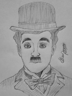 a drawing of a man wearing a hat and bow tie