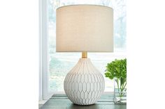 Wardmont White Table Lamp from Ashley - Luna Furniture Console Table Lamps, Transitional Lamps, Kids Headboard, Dining Room Storage, Retro Theme, Ceramic Table Lamp, White Table Lamp, Accent Lamp, Ceramic Lamp