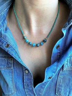 Turquoise Necklace Throat Chakra Necklace Beaded Necklace Gemstone Womens Gift Choker Necklaceasthetic Necklace gold Hematite - Etsy Beaded Jewelry Necklaces, Sweet Earrings, Diy Jewelry Necklace, Beaded Necklace Diy, Chakra Necklace, Necklace Beaded, Necklace Gemstone, Throat Chakra, Bead Jewellery