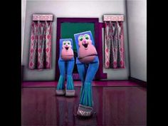 two cartoon characters are standing in front of a mirror with their legs crossed and feet apart