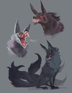 some furry animals with red eyes and fangs