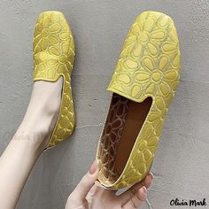 Olivia Mark - Samantha Lane Embroidered Hollow Out Flat Shoes Large Size Womens Shoes, Ladies Footwear, All Black Shoes, Boots For Short Women, Buckles Fashion, Womens Sandals Summer, Winter Ankle Boots, Shoes Soft, Yellow Shoes