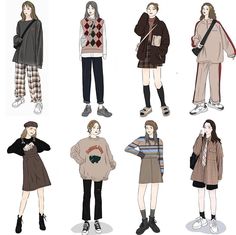 Outfit Drawing, Korean Outfit Street Styles, Ootd Ideas, Korean Girl Fashion, Korean Fashion Trends, Fashion Design Drawings, Ulzzang Fashion, Fashion Design Sketches, Drawing Clothes