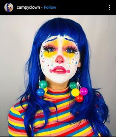 Cool Makeup Looks Creative, Clown Makeup Aesthetic, Makeup Looks Pretty, Makeup Looks Creative, Jester Makeup, Creepy Clown Makeup, Clowncore Aesthetic, Cool Makeup