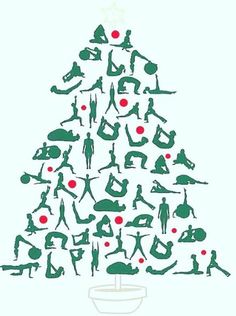 a christmas tree with silhouettes of people doing yoga