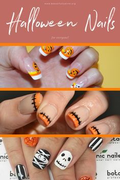 Holween Ideas Nails, Halloween Fingernails Designs, Halloween Manicure Ideas, Squoval Nail, Halloween Nail Polish, Nail Polish Ideas Easy, Nail Polish Design, Halloween Nail Art Easy