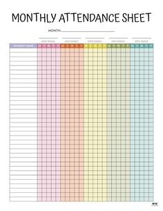 a printable attendance sheet for the month