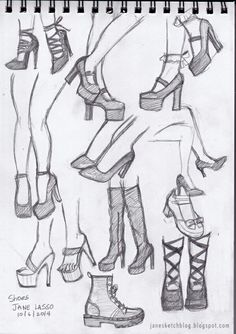 a drawing of different types of shoes