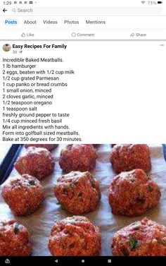 an image of some meatballs on a baking sheet with the recipe listed below it