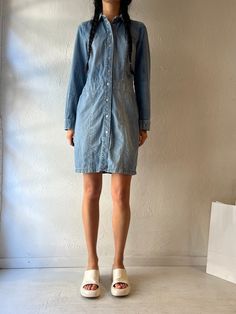 - Vintage Tommy Hilfiger long sleeve denim mini dress - Small faded stain on the front  - Snaps up the front - Made in Turkey - Tagged 6 Bust: 17.5" Waist: 15" Length: 36" Tommy Hilfiger Long Sleeve, Vintage Tommy Hilfiger, Jean Vintage, Denim Mini Dress, Dress Clothes For Women, Tommy Hilfiger, Dress Outfits, Mini Dress, Long Sleeve