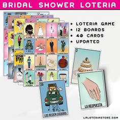 the bridal shower loteria game is shown with pictures and instructions for each card