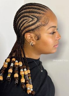 Tribal braids Braids With Brown Beads, Brown Braids With Beads, Beaded Braids Hairstyles, Braids With Brown, Braids With Beads For Women, Brown Cornrows, Style Cornrows, Braids With Beads Hairstyles, Alicia Keys Hairstyles