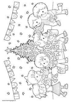 a coloring page with three children on top of each other and stars in the background