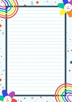 an empty notepad with rainbows and stars on the border, surrounded by confetti