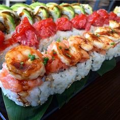 several different types of sushi on a plate