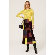 Purple geometric knit (72% Viscose, 28% Nylon). Midi skirt. Pull-on. 33" from waist to hemline. Imported. Geometric Knit, Rent The Runway, Closet Designs, Matching Top, Retro Vibe, Black Handbags, Victoria Beckham, Color Blocking, Midi Skirt