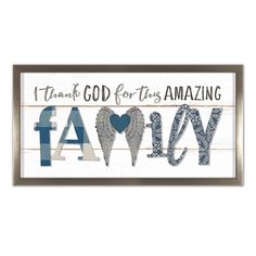 a wooden sign that says i thank god for us amazing family with angel wings on it