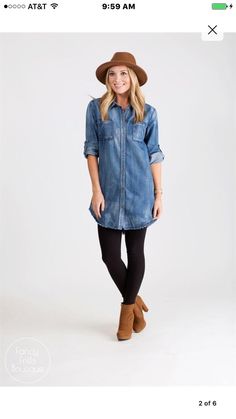 Denim Tunic With Leggings, Blue Jean Dress Outfit Winter, Jean Tunic Outfit, Jean Dress With Leggings, Blue Jean Dress With Leggings, Denim Dress With Leggings, Denim Dress Outfit Ideas Fall, Winter Denim Dress Outfit, Long Jean Shirt Outfit