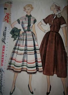 two women's dresses, one in striped and the other in pleated fabric