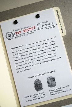 a top secret identification card with two fingerprints on the front and back of it