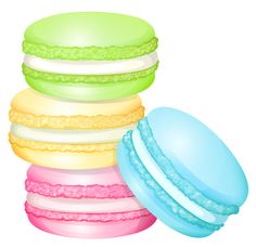 a stack of colorful macaroons on a white background