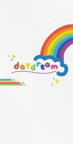 the word daydream is painted in rainbows and stars on a white background