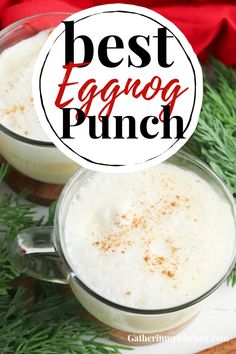 two mugs filled with eggnog and topped with cinnamon