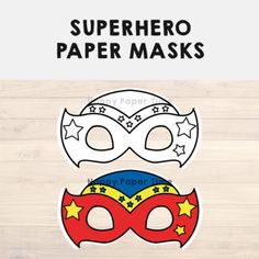 two masks with stars on them and the words superhero paper masks