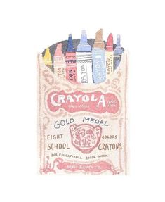 crayons are lined up in a bag on a white background with the words,'crayola gold medal school colors '