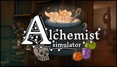 the logo for alchemist simulatoror with skulls and bones in front of it