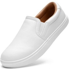 PRICES MAY VARY. [Made of 100% Vegan Faux Leather]: Casual women's loafers with soft fabrics, made of 100% vegan faux leather, soft and comfortable, solid color brings on-trend style to your look [Easy To Slip On]: Elastic band on each side for a snug and comfortable fit with no tying required, let these women's sneakers be easier to slip on and off [Designed Heel Shape]: Ergonomically designed heel part, won't casue blisters and bring you all day comfort when walking, shopping or driving etc. a Business Casual Shoes Women, Business Casual Sneakers, Fall Loafers, Comfortable Dress Shoes For Women, Slip On Shoes For Women, Casual Shoes Women Sneakers, Slide On Sneakers, Comfortable Dress Shoes, Women Slip On Sneakers