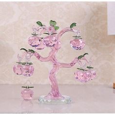 Pink Crystal Apple Tree-ToShay.org New Year Crafts, Crystal Apple, Swarovski Crystal Figurines, Glass Apple, Apple Home, Miniature Figurine, Pink Apple, New Year's Crafts, Crafts Gifts