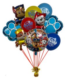 a bunch of balloons with paw patrol characters on them