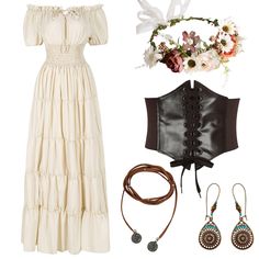 PRICES MAY VARY. 5 PIECES SET Include dress, flower crown, necklace, earrings, and corset, offering a complete and versatile ensemble for any occasion. SUITS MULTIPLE THEMES Perfect for Renaissance dress, Medieval costume, Victorian costume, and vintage fairy dress, this costume can be dressed up or down to suit your desired look. ACCOMMODATES VARIOUS FIGURES With a thoughtful design that flatters most body types, this Renaissance outfits ensures every woman can feel confident and beautiful. VER Renfest Outfit, Skirt Hike, Renn Faire, Respect Life, Ren Fest