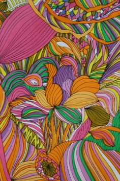 an art work with colorful lines and flowers