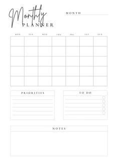 the printable month planner is shown in black and white