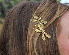 Dragonfly Bobby Pin Set, Gold Insect Bobby Pins, Set of Two Gold Dragonflies, Gold Bobby Pins, Gold Gold Bobby Pins, Hair Up Or Down, Wedding Hair Pins, Bobby Pin, Funky Jewelry, Looks Chic, Jewelry Inspo, Dream Jewelry, Look At You