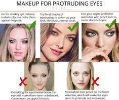 Makeup For Eyeshapes, Eye Makeup Protruding Eyes, Makeup For Round Eyes Eyeliner, Round Protruding Eyes Makeup, Makeup For Wide Eyes, Rounded Eyes Makeup, Protruding Eyes Eyeliner, Wide Set Eyes Makeup, Eyeliner For Round Eyes Shape