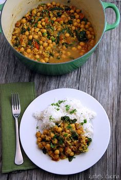 an image of a meal on the phone with text overlaying that reads search 20 chickpea and spinach curry