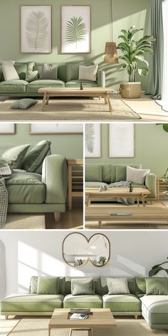 this is an image of a living room with green furniture