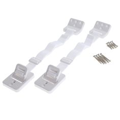 three white plastic clips and two screws