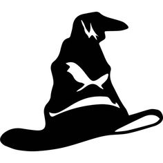 a black and white silhouette of a dog with a hat on it's head