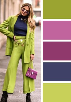 Lime Dress Outfit Color Combinations, Color Outfit Combinations, Colour Combinations Fashion, Color Combos Outfit, Color Blocking Outfits, Verde Lima, Color Combinations For Clothes, Color Me Beautiful, Color Palette Design